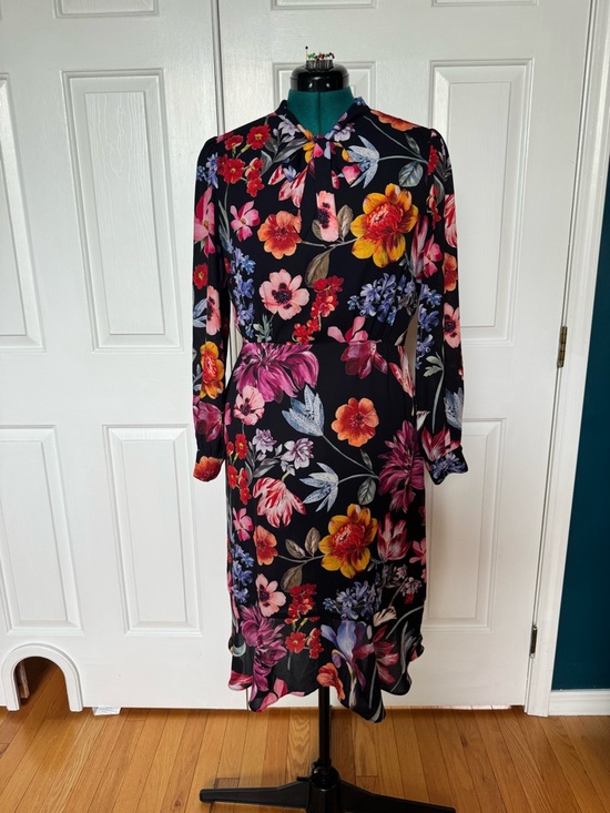 J. Crew Dresses & Skirts - J.Crew Floral Tie-Neck Long Sleeve Dress - Black with Vibrant Floral Print